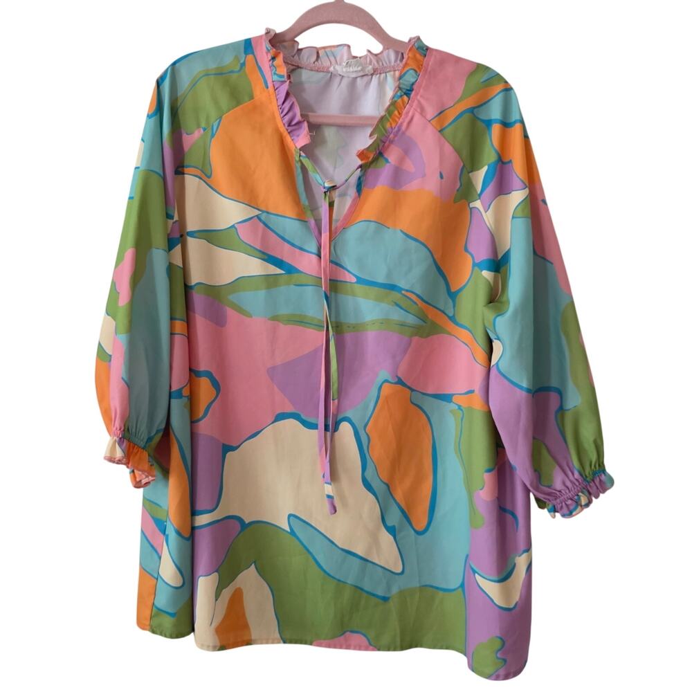 Chicsoul Vibrant Abstract Pastel Boho Blouse Size 1X